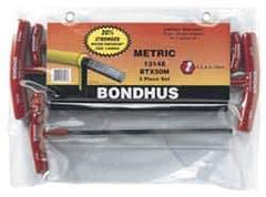 Bondhus - 5 Piece T-Handle Ball End Hex Key Set - Hex Range 4 to 10mm, Alloy Steel - Eagle Tool & Supply