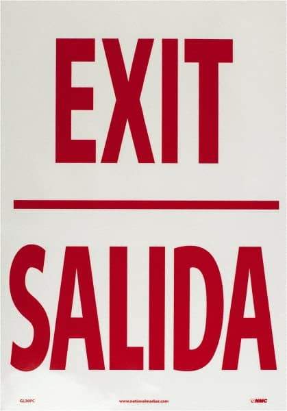 NMC - Exit, Pressure Sensitive Vinyl Exit Sign - 14" Wide x 20" High, English/Spanish, Glow-in-the-Dark - Eagle Tool & Supply