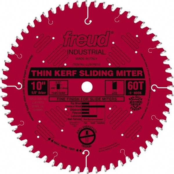 Freud - 10" Diam, 5/8" Arbor Hole Diam, 60 Tooth Wet & Dry Cut Saw Blade - Carbide-Tipped, Standard Round Arbor - Eagle Tool & Supply