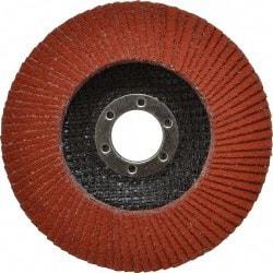 3M - 80 Grit, 4-1/2" Disc Diam, 7/8" Center Hole, Type 27 Ceramic Flap Disc - 13,300 Max RPM, Cloth Backing, Arbor Attaching System, Coated - Eagle Tool & Supply