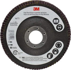 3M - 120 Grit, 4-1/2" Disc Diam, 7/8" Center Hole, Type 27 Ceramic Flap Disc - 13,300 Max RPM, Cloth Backing, Arbor Attaching System, Coated - Eagle Tool & Supply