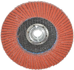 3M - 40 Grit, 4-1/2" Disc Diam, 5/8-11 Center Hole, Type 27 Ceramic Flap Disc - 13,300 Max RPM, Cloth Backing, Arbor Attaching System, Coated - Eagle Tool & Supply