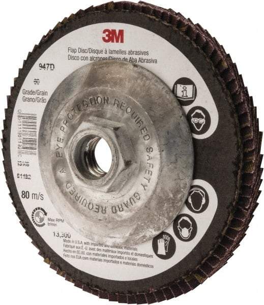 3M - 60 Grit, 4-1/2" Disc Diam, 5/8-11 Center Hole, Type 27 Ceramic Flap Disc - 13,300 Max RPM, Cloth Backing, Arbor Attaching System, Coated - Eagle Tool & Supply