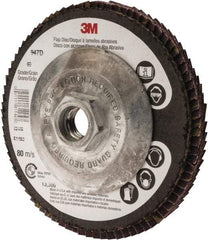 3M - 60 Grit, 4-1/2" Disc Diam, 5/8-11 Center Hole, Type 27 Ceramic Flap Disc - 13,300 Max RPM, Cloth Backing, Arbor Attaching System, Coated - Eagle Tool & Supply