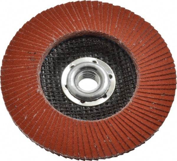 3M - 120 Grit, 4-1/2" Disc Diam, 5/8-11 Center Hole, Type 27 Ceramic Flap Disc - 13,300 Max RPM, Cloth Backing, Arbor Attaching System, Coated - Eagle Tool & Supply