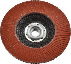 3M - 120 Grit, 4-1/2" Disc Diam, 5/8-11 Center Hole, Type 27 Ceramic Flap Disc - 13,300 Max RPM, Cloth Backing, Arbor Attaching System, Coated - Eagle Tool & Supply