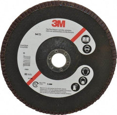 3M - 40 Grit, 7" Disc Diam, 7/8" Center Hole, Type 27 Ceramic Flap Disc - 8,600 Max RPM, Cloth Backing, Arbor Attaching System, Coated - Eagle Tool & Supply