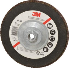 3M - 80 Grit, 7" Disc Diam, 5/8-11 Center Hole, Type 27 Ceramic Flap Disc - 8,600 Max RPM, Cloth Backing, Arbor Attaching System, Coated - Eagle Tool & Supply
