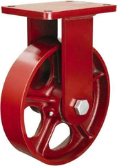 Hamilton - 10" Diam x 2-1/2" Wide x 12-1/2" OAH Top Plate Mount Rigid Caster - Cast Iron, 2,500 Lb Capacity, Tapered Roller Bearing, 5-1/2 x 7-1/2" Plate - Eagle Tool & Supply