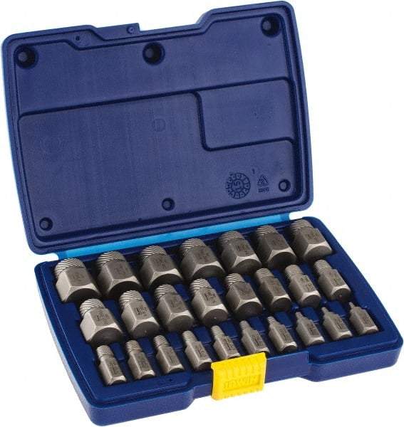 Irwin Hanson - 25 Piece Spiral Flute Screw Extractor Set - Screw Range 1/8 to 7/8" - Eagle Tool & Supply