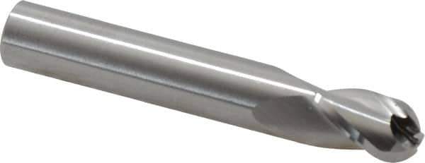 RobbJack - 7/16" Diam, 5/8" LOC, 3 Flute Solid Carbide Ball End Mill - Uncoated, Single End, 2-3/4" OAL, 7/16" Shank Diam, Spiral Flute - Eagle Tool & Supply