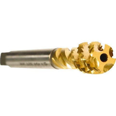 Emuge - 7/16-20 UNF 4 Flute 2B Modified Bottoming Spiral Flute Tap - Cobalt, TiN Finish, 3.937" OAL, Right Hand Flute, Right Hand Thread, Series Enorm - Eagle Tool & Supply