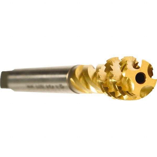 Emuge - 1/2-13 UNC 4 Flute 2B Bottoming Spiral Flute Tap - TiN Finish, 4.331" OAL, Right Hand Flute, Right Hand Thread - Eagle Tool & Supply