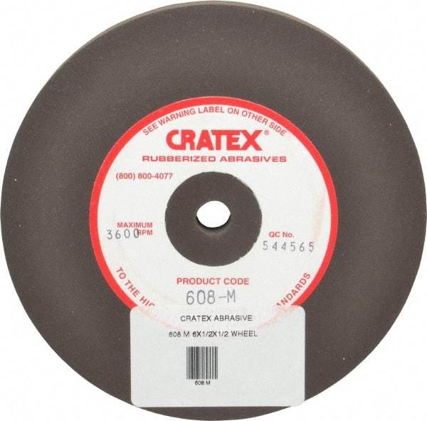 Cratex - 6" Diam x 1/2" Hole x 1/2" Thick, Surface Grinding Wheel - Silicon Carbide, Medium Grade, 3,600 Max RPM, Rubber Bond, No Recess - Eagle Tool & Supply