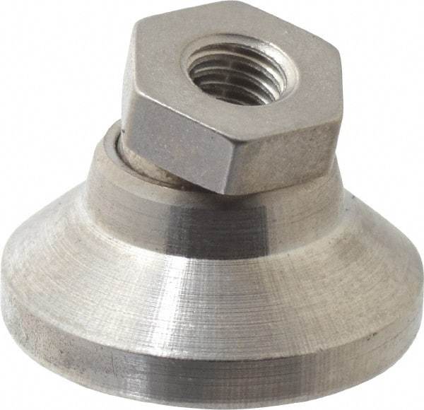 Vlier - 150 Lb Capacity, 10-32 Thread, 17/32" OAL, Stainless Steel Stud, Tapped Pivotal Socket Mount Leveling Pad - 3/4" Base Diam, Delrin Pad, 3/8" Hex - Eagle Tool & Supply