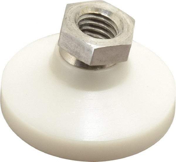 Vlier - 700 Lb Capacity, 1/2-13 Thread, 1-1/8" OAL, Stainless Steel Stud, Tapped Pivotal Socket Mount Leveling Pad - 1-7/8" Base Diam, Delrin Pad, 3/4" Hex - Eagle Tool & Supply