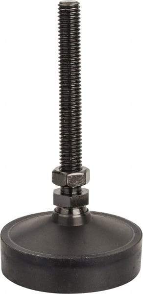 Vlier - 1200 Lb Capacity, 1/2-13 Thread, 5-5/8" OAL, Steel Stud, Studded Pivotal Socket Mount Leveling Pad & Mount - 4" Stud Length, 3" Base Diam, Neoprene Pad, 3/4" Hex - Eagle Tool & Supply