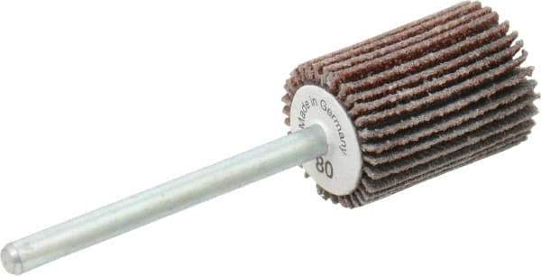 Value Collection - 5/8" Diam x 3/4" Face Width, Medium Aluminum Oxide Coated Mounted Flap Wheel - 1/8" Shank Mount, 80 Grit, X Weighted Cloth Backing, 40,000 Max RPM - Eagle Tool & Supply
