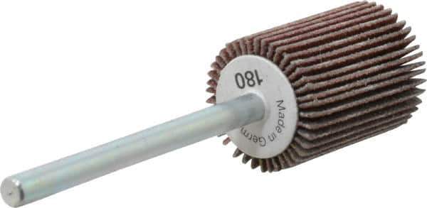 Value Collection - 5/8" Diam x 3/4" Face Width, Very Fine Aluminum Oxide Coated Mounted Flap Wheel - 1/8" Shank Mount, 180 Grit, X Weighted Cloth Backing, 40,000 Max RPM - Eagle Tool & Supply