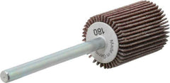 Value Collection - 5/8" Diam x 3/4" Face Width, Very Fine Aluminum Oxide Coated Mounted Flap Wheel - 1/8" Shank Mount, 180 Grit, X Weighted Cloth Backing, 40,000 Max RPM - Eagle Tool & Supply