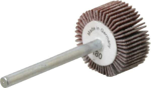 Value Collection - 3/4" Diam x 3/8" Face Width, Very Fine Aluminum Oxide Coated Mounted Flap Wheel - 1/8" Shank Mount, 180 Grit, X Weighted Cloth Backing, 35,000 Max RPM - Eagle Tool & Supply