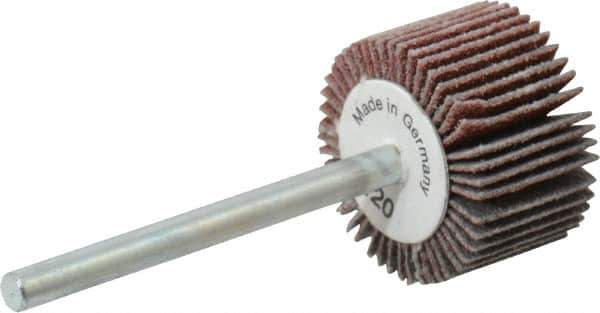 Value Collection - 3/4" Diam x 1/2" Face Width, Fine Aluminum Oxide Coated Mounted Flap Wheel - 1/8" Shank Mount, 120 Grit, X Weighted Cloth Backing, 35,000 Max RPM - Eagle Tool & Supply