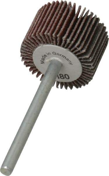 Value Collection - 3/4" Diam x 1/2" Face Width, Very Fine Aluminum Oxide Coated Mounted Flap Wheel - 1/8" Shank Mount, 180 Grit, X Weighted Cloth Backing, 35,000 Max RPM - Eagle Tool & Supply