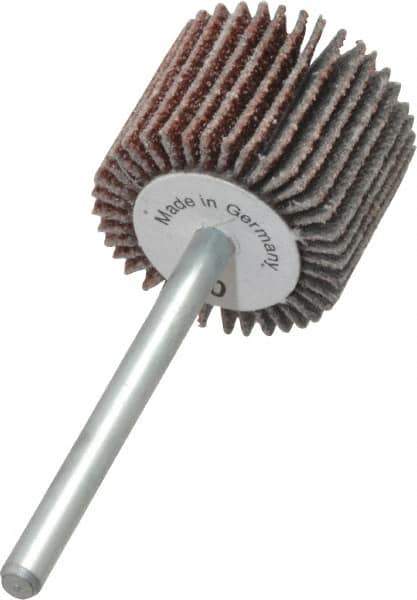 Value Collection - 3/4" Diam x 5/8" Face Width, Medium Aluminum Oxide Coated Mounted Flap Wheel - 1/8" Shank Mount, 80 Grit, X Weighted Cloth Backing, 35,000 Max RPM - Eagle Tool & Supply