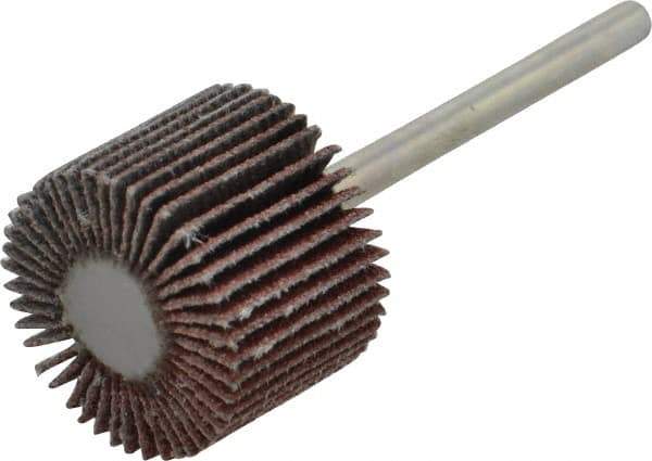 Value Collection - 3/4" Diam x 5/8" Face Width, Fine Aluminum Oxide Coated Mounted Flap Wheel - 1/8" Shank Mount, 120 Grit, X Weighted Cloth Backing, 35,000 Max RPM - Eagle Tool & Supply