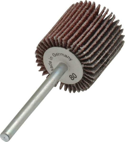 Value Collection - 3/4" Diam x 3/4" Face Width, Medium Aluminum Oxide Coated Mounted Flap Wheel - 1/8" Shank Mount, 80 Grit, X Weighted Cloth Backing, 35,000 Max RPM - Eagle Tool & Supply