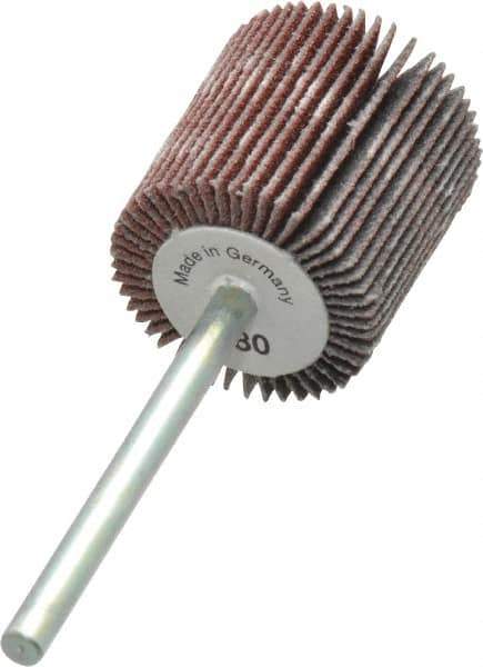 Value Collection - 3/4" Diam x 3/4" Face Width, Very Fine Aluminum Oxide Coated Mounted Flap Wheel - 1/8" Shank Mount, 180 Grit, X Weighted Cloth Backing, 35,000 Max RPM - Eagle Tool & Supply