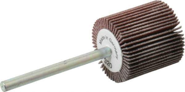 Value Collection - 3/4" Diam x 3/4" Face Width, Extra Fine Aluminum Oxide Coated Mounted Flap Wheel - 1/8" Shank Mount, 320 Grit, X Weighted Cloth Backing, 35,000 Max RPM - Eagle Tool & Supply