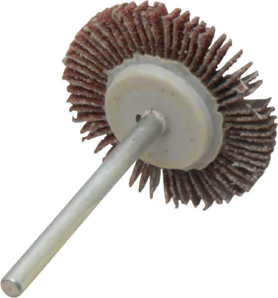 Value Collection - 1-3/16" Diam x 1/8" Face Width, Medium Aluminum Oxide Coated Mounted Flap Wheel - 1/8" Shank Mount, 80 Grit, X Weighted Cloth Backing, 30,000 Max RPM - Eagle Tool & Supply