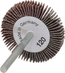 Value Collection - 1-3/16" Diam x 3/16" Face Width, Fine Aluminum Oxide Coated Mounted Flap Wheel - 1/8" Shank Mount, 120 Grit, X Weighted Cloth Backing, 30,000 Max RPM - Eagle Tool & Supply