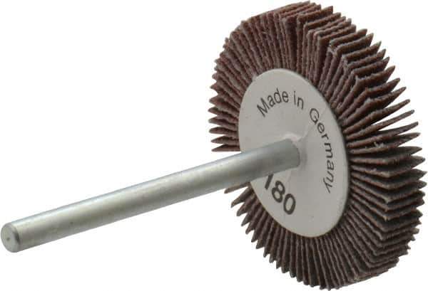 Value Collection - 1-3/16" Diam x 3/16" Face Width, Very Fine Aluminum Oxide Coated Mounted Flap Wheel - 1/8" Shank Mount, 180 Grit, X Weighted Cloth Backing, 30,000 Max RPM - Eagle Tool & Supply