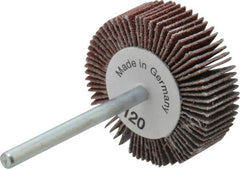 Value Collection - 1-3/16" Diam x 3/8" Face Width, Fine Aluminum Oxide Coated Mounted Flap Wheel - 1/8" Shank Mount, 120 Grit, X Weighted Cloth Backing, 30,000 Max RPM - Eagle Tool & Supply
