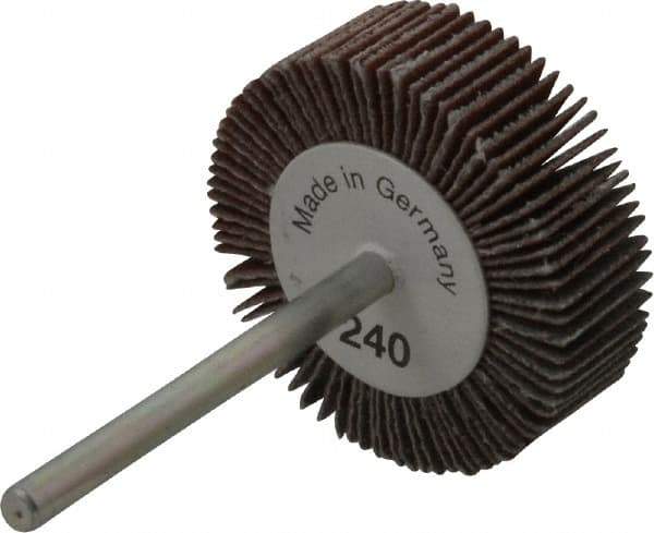 Value Collection - 1-3/16" Diam x 3/8" Face Width, Very Fine Aluminum Oxide Coated Mounted Flap Wheel - 1/8" Shank Mount, 240 Grit, X Weighted Cloth Backing, 30,000 Max RPM - Eagle Tool & Supply
