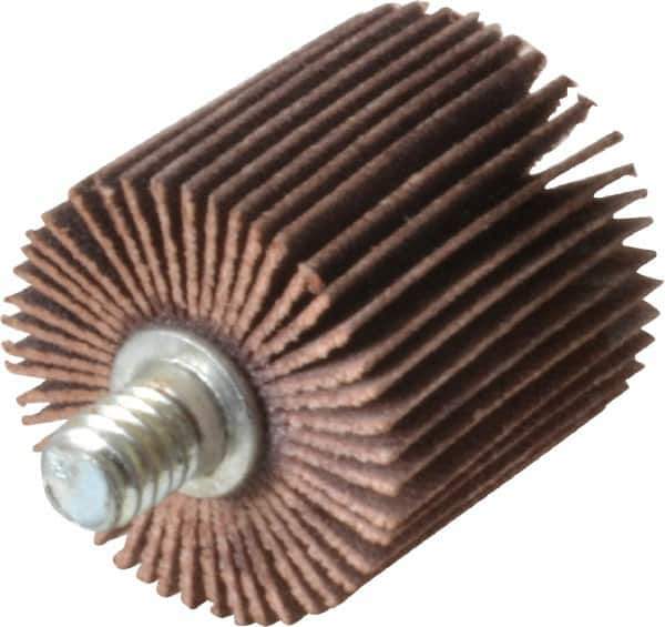 Norton - 1" Diam x 1" Face Width, Very Fine Aluminum Oxide Coated Mounted Flap Wheel - 1/4-20 Threaded Mount, 180 Grit, Cloth Backing, 30,000 Max RPM - Eagle Tool & Supply