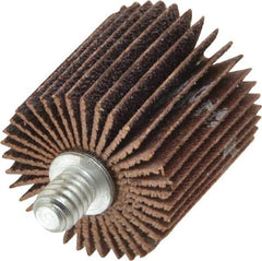 Norton - 1" Diam x 1" Face Width, Medium Aluminum Oxide Coated Mounted Flap Wheel - 1/4-20 Threaded Mount, 80 Grit, Cloth Backing, 30,000 Max RPM - Eagle Tool & Supply