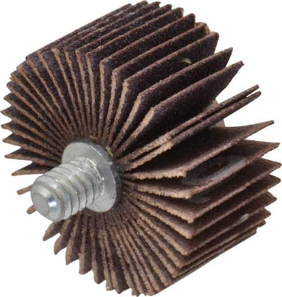 Norton - 1-3/8" Diam x 5/8" Face Width, Fine Aluminum Oxide Coated Mounted Flap Wheel - 1/4-20 Threaded Mount, 120 Grit, Cloth Backing, 30,000 Max RPM - Eagle Tool & Supply