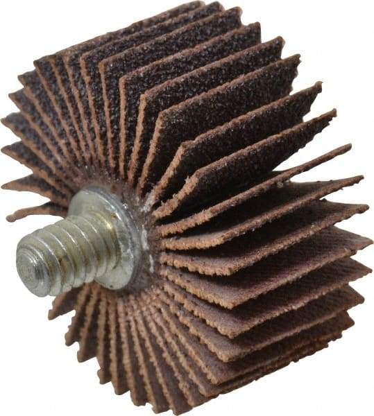 Norton - 1-3/8" Diam x 5/8" Face Width, Medium Aluminum Oxide Coated Mounted Flap Wheel - 1/4-20 Threaded Mount, 80 Grit, Cloth Backing, 30,000 Max RPM - Eagle Tool & Supply
