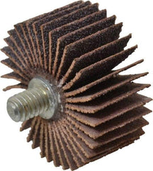 Norton - 1-3/8" Diam x 5/8" Face Width, Medium Aluminum Oxide Coated Mounted Flap Wheel - 1/4-20 Threaded Mount, 80 Grit, Cloth Backing, 30,000 Max RPM - Eagle Tool & Supply