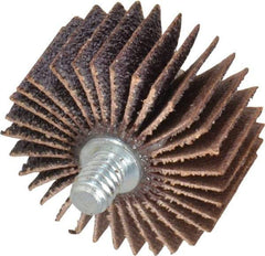 Norton - 1-3/8" Diam x 5/8" Face Width, Medium Aluminum Oxide Coated Mounted Flap Wheel - 1/4-20 Threaded Mount, 60 Grit, Cloth Backing, 30,000 Max RPM - Eagle Tool & Supply