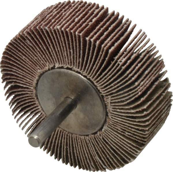 Value Collection - 3" Diam x 1" Face Width, Medium Aluminum Oxide Coated Mounted Flap Wheel - 1/4" Shank Mount, 80 Grit, 5,800 Max RPM - Eagle Tool & Supply