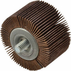 Norton - 1-5/8" Diam x 1" Face Width, Fine Aluminum Oxide Coated Mounted Flap Wheel - 1/4-20 Threaded Mount, 120 Grit, Cloth Backing, 23,000 Max RPM - Eagle Tool & Supply