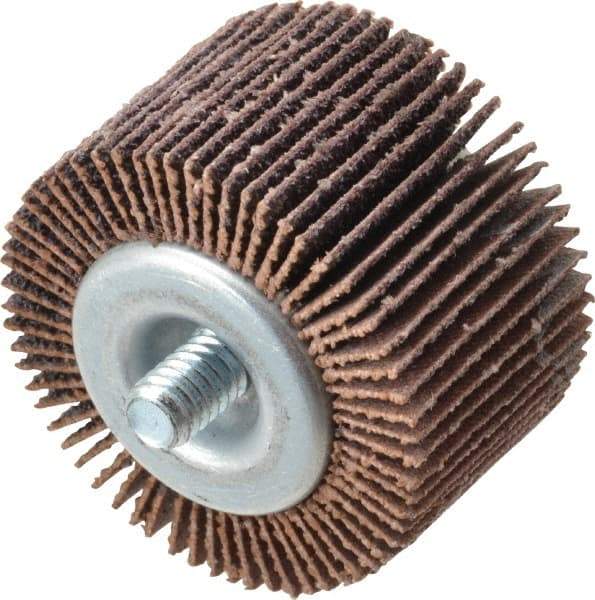 Norton - 1-5/8" Diam x 1" Face Width, Medium Aluminum Oxide Coated Mounted Flap Wheel - 1/4-20 Threaded Mount, 60 Grit, Cloth Backing, 23,000 Max RPM - Eagle Tool & Supply