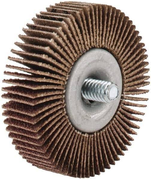 Norton - 2" Diam x 1/2" Face Width, Medium Aluminum Oxide Coated Mounted Flap Wheel - 1/4-20 Threaded Mount, 80 Grit, Cloth Backing, 23,000 Max RPM - Eagle Tool & Supply