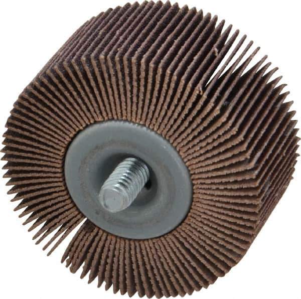 Norton - 2" Diam x 1" Face Width, Fine Aluminum Oxide Coated Mounted Flap Wheel - 1/4-20 Threaded Mount, 120 Grit, Cloth Backing, 23,000 Max RPM - Eagle Tool & Supply
