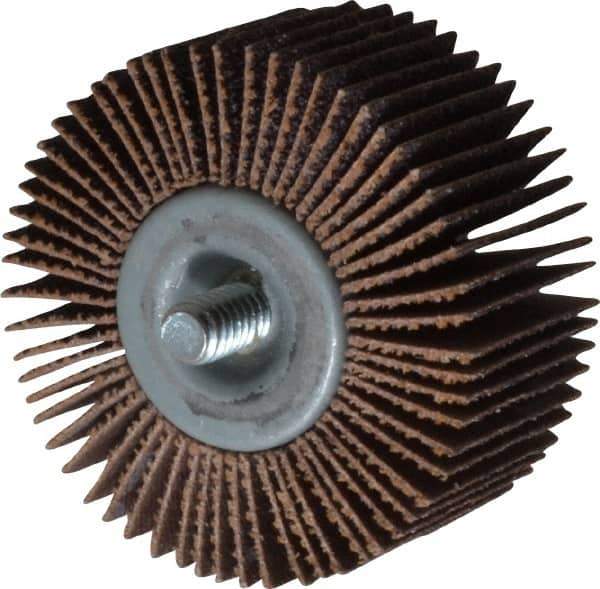 Norton - 2" Diam x 1" Face Width, Medium Aluminum Oxide Coated Mounted Flap Wheel - 1/4-20 Threaded Mount, 60 Grit, Cloth Backing, 23,000 Max RPM - Eagle Tool & Supply