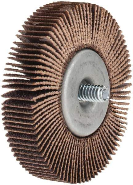Norton - 2-1/2" Diam x 1/2" Face Width, Medium Aluminum Oxide Coated Mounted Flap Wheel - 1/4-20 Threaded Mount, 80 Grit, Cloth Backing, 23,000 Max RPM - Eagle Tool & Supply